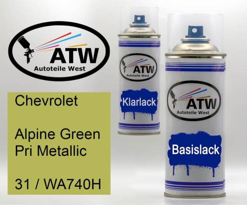 Chevrolet, Alpine Green Pri Metallic, 31 / WA740H: 400ml Sprühdose + 400ml Klarlack - Set, von ATW Autoteile West.